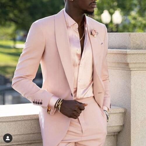Elegant Luxury Pink Shawl Lapel Wedding Men Suits Tuxedo Costume Homme Terno Masculino Slim Fit Blazer 2 Pieces (Jacket+Pants)