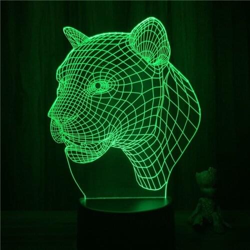 Wild Animal Leopard Head Action Figure 7 Colors Touch Optical Illusion Lamp Decor Model 3D Nightlight