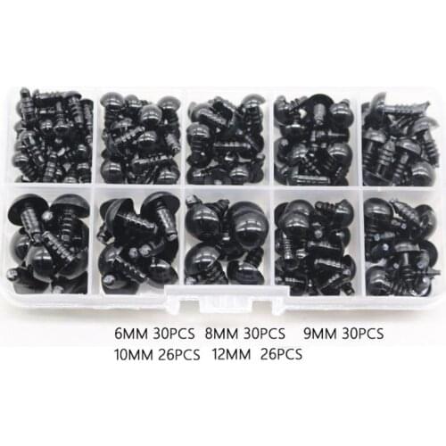 142pcs 6-12mm Black Plastic Craft Safety Eyes for stuffed Animal Doll DIY Toy P31B