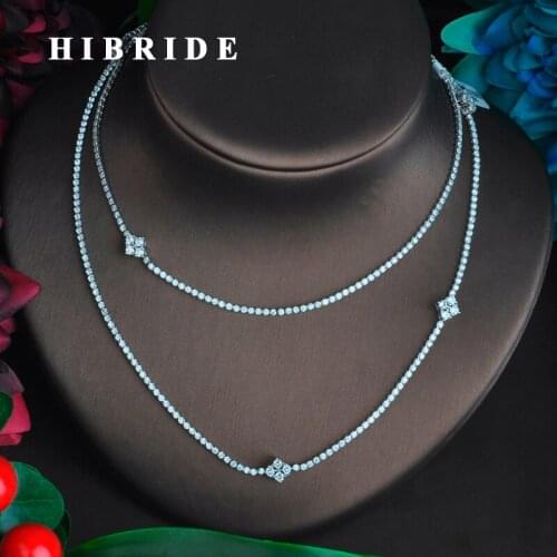 HIBRIDE New Mini AAA Cubic Zircon Double Link Chain Necklace Jewelry For Women Wedding Accessories N-709