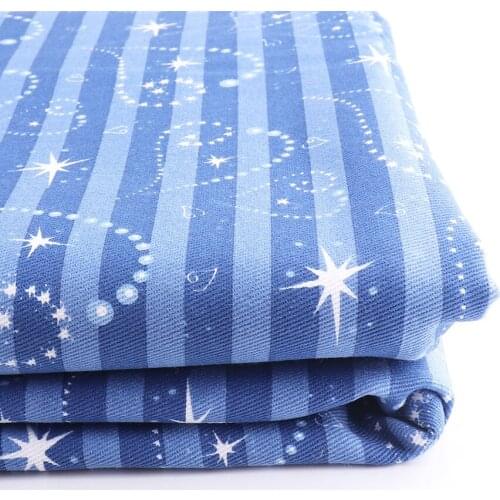 Printed Cotton Linen Fabric Blue Heart Bling Stripe Sewing cotton material for Patchwork Needlework DIY Handmade Curtain Bag