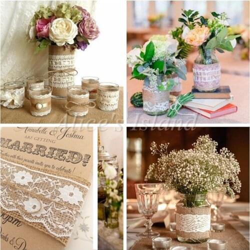 200cm/roll Jute Burlap Hessian Ribbon with Lace centerpieces vintage wedding rustic wedding decoration
