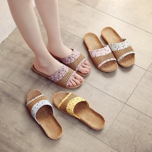 Summer Women Home Indoor Natural Bamboo Rattan Cane Grass Weaving slippers Men Casual Non-slip Couples Flax slippers Sandals