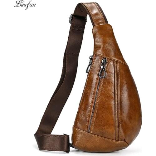 Luufan Genuine Leather Men Chest Pack crazy horse leather Summer Crossbody Bag Travel Sling Shoulder Bags Riding Crossbody Bags