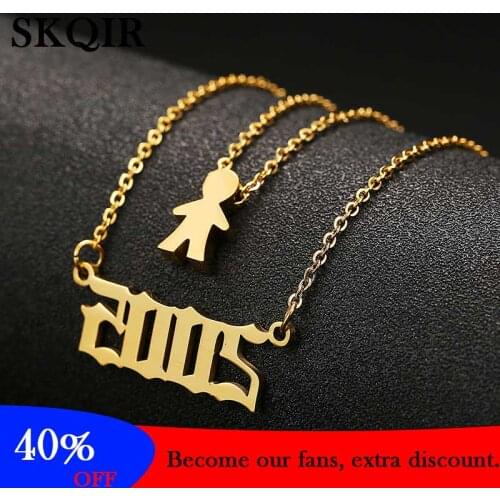 Fashion Double Pendant Necklace Personalize Custom Boy Name Birth Year Charm Choker Jewelry Women Men Anniversary Gift Wholesale