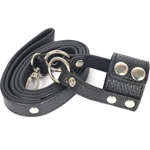 Men Penis Sleeve Ring Erection Impotence Sex Aid Chain Leash Leather Cock Ring Ball Stretcher Bondage Restraints Adult Sex Toys