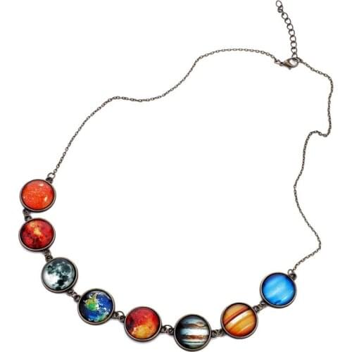 New Solar System Eight Planets Stars Chain Necklace Pendant Glass Ball Earth Sun Necklace Universe Romantic Personality Jewelry