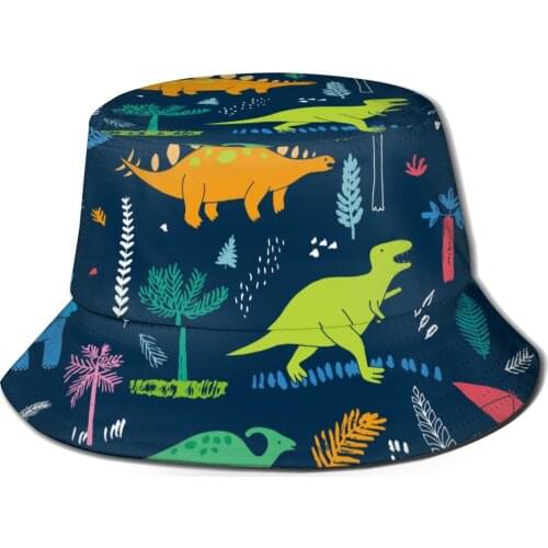 Dinosaurs With Palm Leaves Unisex Casual Sun Hat Bucket Hat for Men Women Bob Hip Hop Caps Summer Fisherman Hat Panama