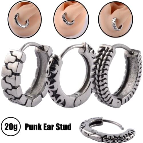 PAIR 20g Men Punk Rock Upper Lobe Hoop Ring Earrings Sawtooth Square Snake Skin Ear Cartilage Helix Hoops Piercing Jewellery