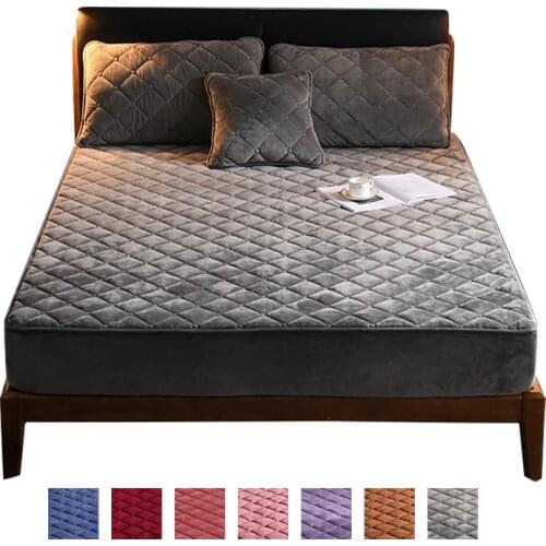 Bed Cover Plush Fabric Quilted Mattress Protector Thicken King Mattress Topper for Bed Anti-mite Twin Bed Mattress Cover