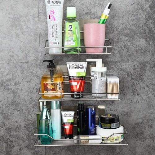 Bathroom Waterproof Storage Shelf Stainless Steel No Drilling Kitchen Storage Bathroom Storage Organization