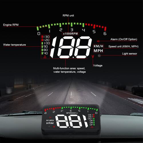 OBD2 Car Head-Up Display 5 Level Brightness Adjustment Dashboard HUD Car Speed Projector RPM Temperature Over-time Driving Alarm