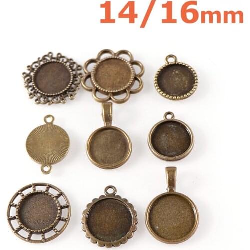 A Variety Of Classical Style Mixed Design Alloy Cameo Convex Round Base Set Blank Bezel Jewelry Accessories Ancient Green