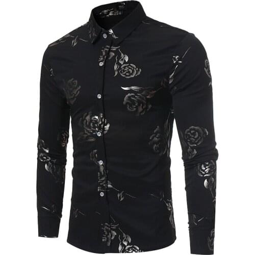 Floral Print Shirt Men Slim Fit Chemise Homme Luxury Rose Office Work Wear Muslim Shirts Camisa Social Masculina African Clothes