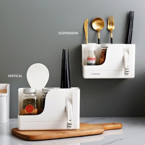 Removable Kitchen Shelf Drain Chopstick Holder Wall-Mounted Separate Storage Cage Strong Viscose Strong Bearing Free Drilling