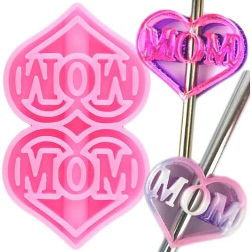 Heart Shape MOM Letters Straw Topper Silicone Mold DIY Chocolate Candy Fondant Cake Decorating Tools Keychain Epoxy Resin Mould