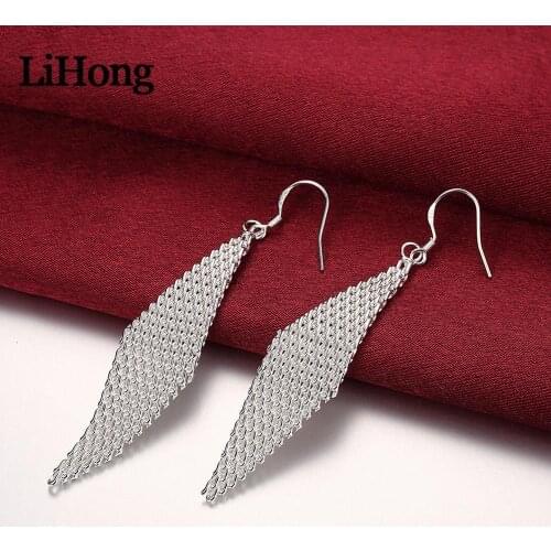Fashion 925 Sterling Silver Earrings Mesh Earrings For Woman Party Wedding Beads Gift Charm Jewelry