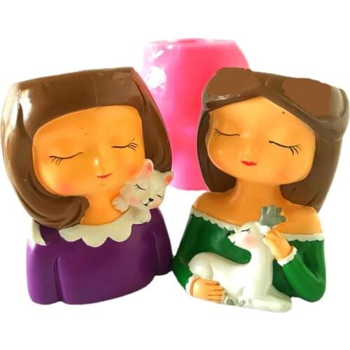 Silicone Flower Pot Concrete Planter Molds 3D Girl Vase Resin Art Candle Holder Planter Silicon Mould Cake Baking Accessories