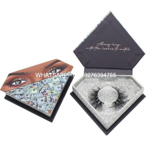 Blue Dollar Diamond Lash Box With Tray Custom Lashbox With Logo Private Label Diamond Mink Eyelashes Case Eye Lashes Vendor