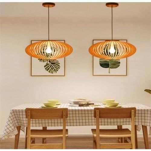 Modern Chinese Style Solid Wood Pendant Lights Used In Living Room Restaurant Creative Lantern Pendant Single Head Wooden Lamp
