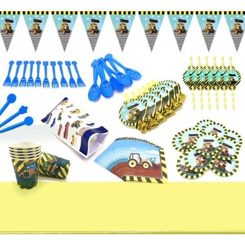 Engineering vehicle Theme Birthday Party Decorations Balloon Cars Cups Flags Plates Party Supplies Engineering Gift Bags Supply