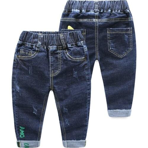 2021 Spring Autumn New 2-12 Years Teenage Student Elastic Letter Child Trousers Baby Long Pants Denim Blue Kids Jeans For Boys