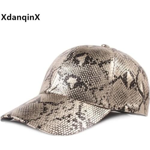 XdanqinX Novelty Baseball Caps For Men And Women Snake Print Faux Leather Hat Adjustable Size Brands Cap Waterproof Couple Hats