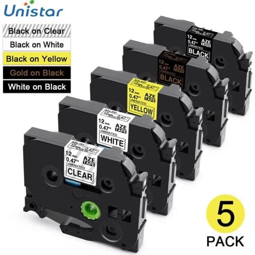 Unistar 5pcs TZe-231 labels 12mm compatible for Brother Label Maker Tape TZe-131 TZe-631 TZe-334 TZe-335 Label Printer tze-231