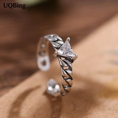 Free Shipping 925 Sterling Silver Triangle Crystal Open Rings Jewelry Christmas Gift Women Jewelry Finger Rings