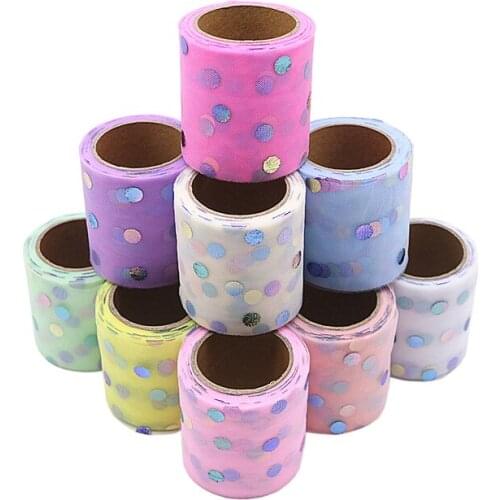 6cm 10Yard Magic Color Dot Super Tulle Roll Spool Net Yarn Roll Tutu Skirt Fabric Girl Baby Shower Decor Party Supplies 9 Colors