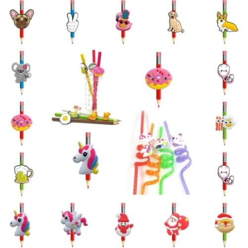 1000pcs Cartoon Pen Cover Medical Food Straw Topper Animals Dog Unicorn Pencil Cap Stationery School Supply Teacher Student Gift