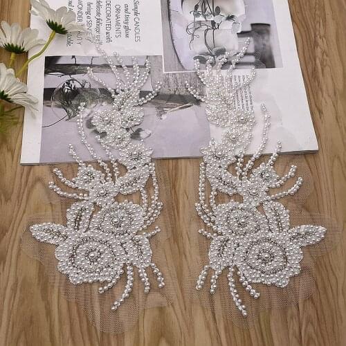 3Pairs Pearl Embroidery Collar Cloth Sticker Embroidery Bead Cloth Sticker Wedding Dress DIY Collar Lace Patch Accessories