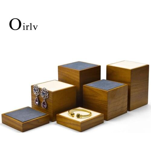 Oirlv 3 pcs Solid Wood Jewelry Display Stand Set with Microfiber Ring Earring Bracelet Bangle Holder Jewelry Organizer
