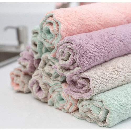 5Pcs Super Absorbent Microfiber Kitchen Dish Cloth Hand Towel Clean Cloth Sink Wipe Non Stick Oil Cleaning Rags Kichen Tools