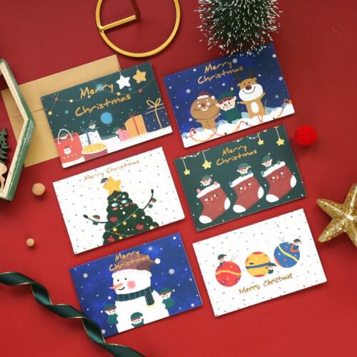 6pcs Christmas Greeting Card with Envelope Kids Christmas New Year Postcard Snowman Thank You Card Xmas Winter Holidays Gift