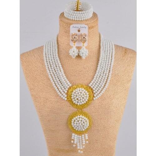 White african jewelry set crystal beaded wedding necklace nigerian beads jewelry set for women 6CLS01