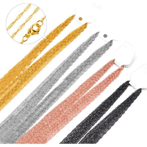 Wholesale 10Pcs/Lot Stainless Steel 2mm Water Wave Chain Lobster Clasp Necklaces For DIY Jewelry Making Accessory Findings
