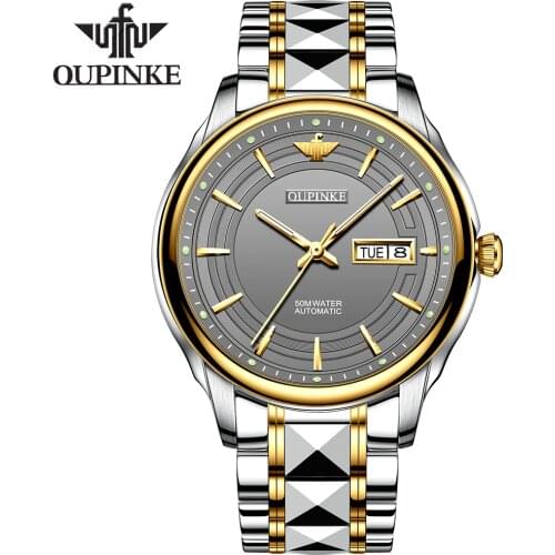 OUPINKE Automatic Watches Men Sapphire Crystal Mechanical Swiss Luminous Stainless Steel Waterproof Luxury Business Wristwatch