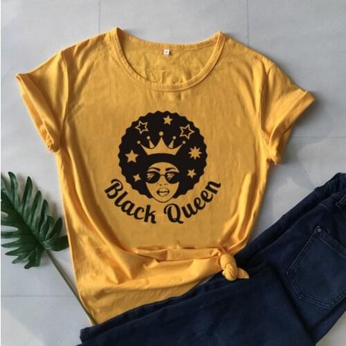 Black Queen Girl Women Melanin Letters Print Women 100% Cotton T Shirt Casual Funny Fashion Short Sleeve Cute Top Tee Plus Size