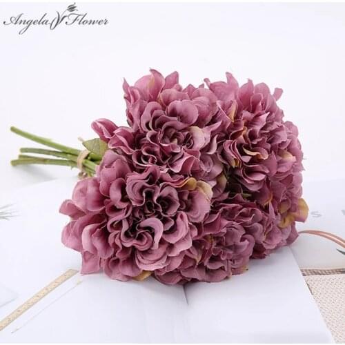 Cheap 5pcs/bunch Artificial Flowers chrysanthemum bouquet Silk Rose Fake Flower Hydrangea Wedding Home Decor Peony Photo Props