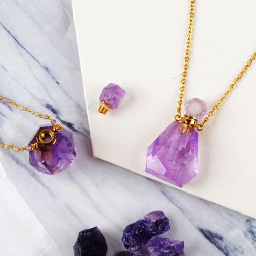 Perfume Bottle Necklace Multi-Kind Natural Stone Essential Oil Bottle Diffuser 26" Necklace Rose Quartzs Fluorite Gifts Dropship