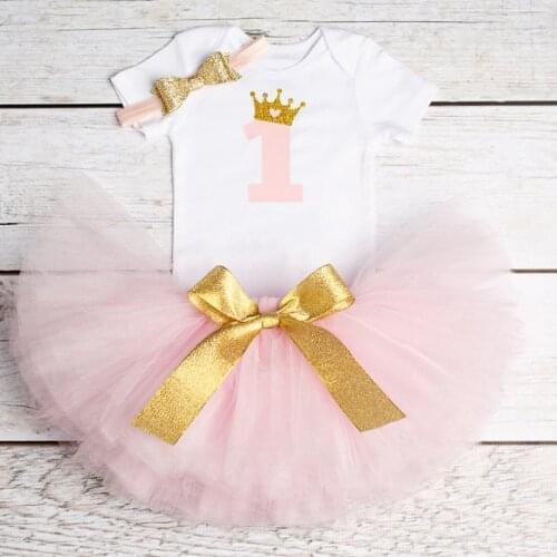 1 Year Cute Pink First Birthday Baby Girl Dress Costume Infant Summer Princess Outfits Dresses for Girls Christening Puffy Gown
