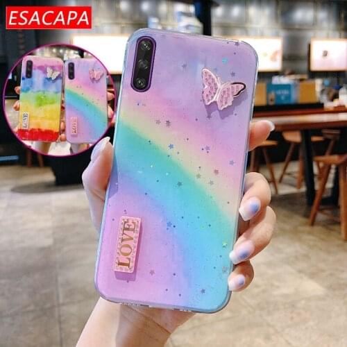 Cute 3D Butterfly Case For Huawei Y6P 2020 V30 V20 Gradient Star Rainbow Soft Silicone Phone Cover For Huawei P40 P30 P20 Pro