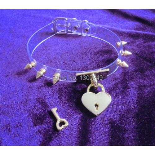 Fashion NEW Harajuku Hot Dark Rivet 100% handmade Transparent sweet heart lock Choker Necklaces punk wholesale Freeshipping