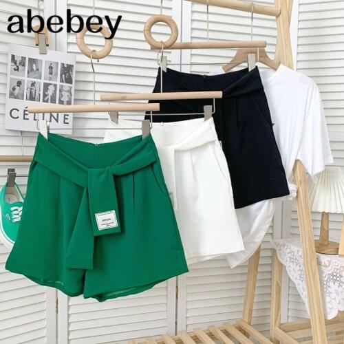 Fashion versatile solid color Shorts cloth cross bandage high waist loose casual wide leg Shorts 2021 New Summer Women