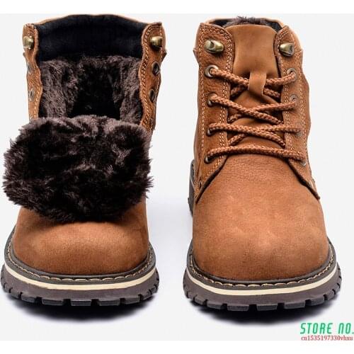 Size 38~50 Genuine leather Men Winter Boots Handmade Warm Full Grain Leather Men Winter Shoes