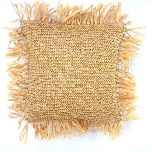 Macrame Pillow Cover Boho Cushion Cover 100% paper straw Wedding Pillowcase Boho Home Vintage Decoration,45X45CM/40RD