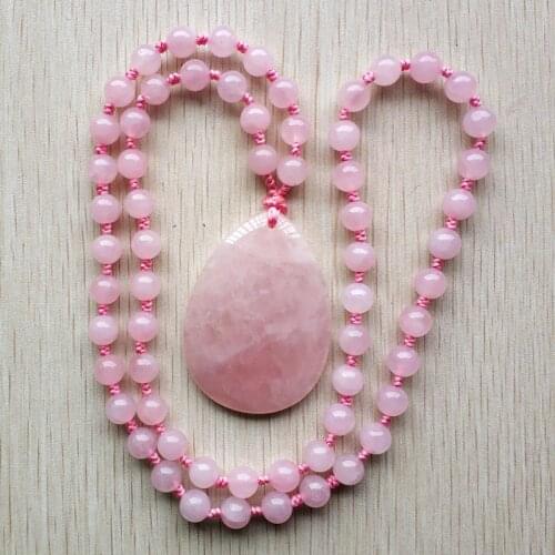 2019 new fashion best selling good quality natural stone pink crystal water drop shape pendants & necklace jewelry free shipping