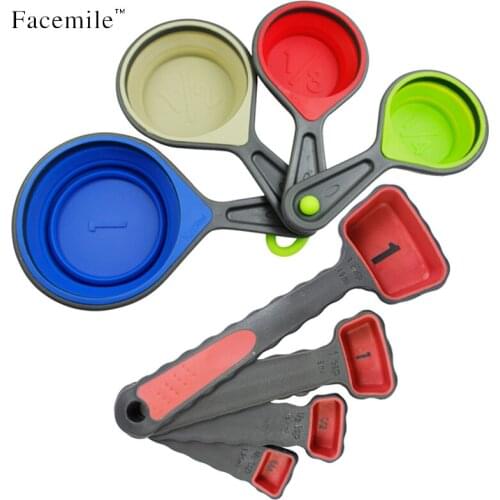 New 8pcs/set Food Grade Silicone Collapsible Folding Measuring Cup and Spoon Set Kitchen Bakeware ZH062 Gift