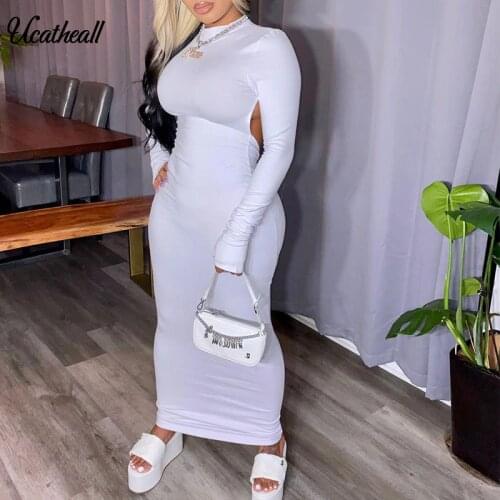 Long Sleeve Slim Party Dress Sexy Stretchy Solid Color Club Vestido Women Dresses Open Back Skiny Tight Bodycon Dress